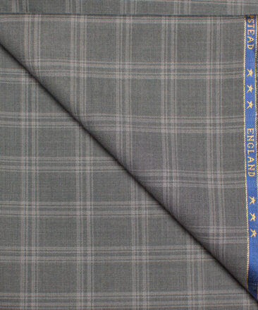 J.Hampstead  60% Merino Wool Super 130's Checks  Unstitched  Trouser Fabric (Grey)