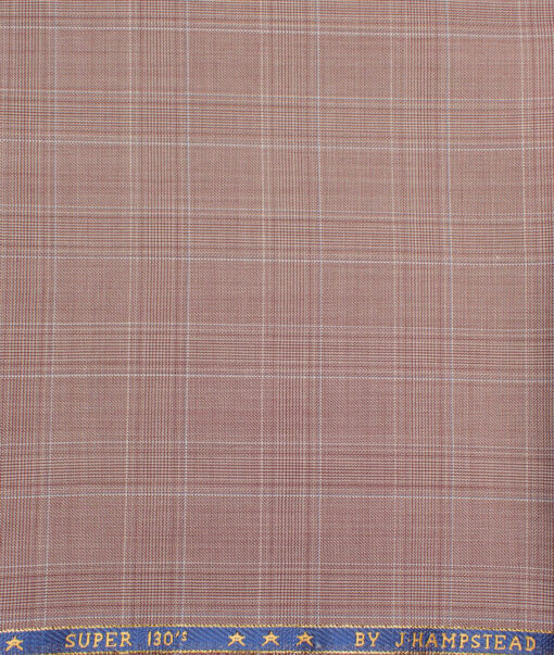 J.Hampstead  60% Merino Wool Super 130's Checks  Unstitched  Trouser Fabric (Petite Orchid Pink)