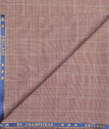 J.Hampstead  60% Merino Wool Super 130's Checks  Unstitched  Trouser Fabric (Petite Orchid Pink)