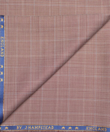 J.Hampstead  60% Merino Wool Super 130's Checks  Unstitched  Trouser Fabric (Petite Orchid Pink)