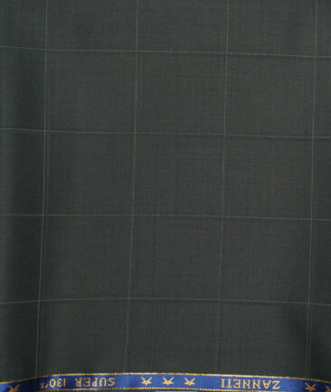 J.Hampstead  60% Merino Wool Super 130's Checks  Unstitched  Trouser Fabric (Dark Green)
