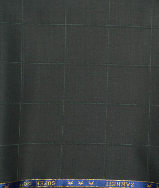 J.Hampstead  60% Merino Wool Super 130's Checks  Unstitched  Trouser Fabric (Dark Green)