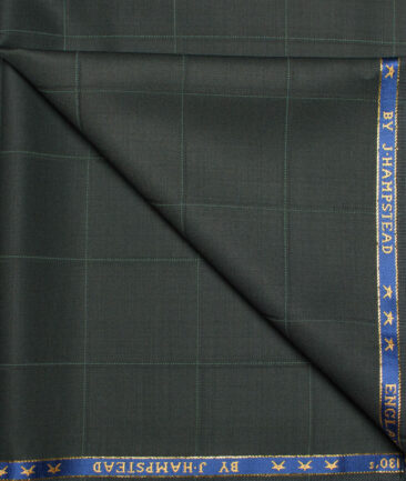 J.Hampstead  60% Merino Wool Super 130's Checks  Unstitched  Trouser Fabric (Dark Green)