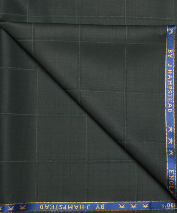 J.Hampstead  60% Merino Wool Super 130's Checks  Unstitched  Trouser Fabric (Dark Green)