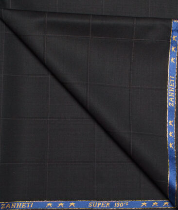 J.Hampstead  60% Merino Wool Super 130's Checks  Unstitched  Trouser Fabric (Black)