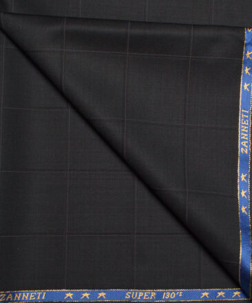 J.Hampstead  60% Merino Wool Super 130's Checks  Unstitched  Trouser Fabric (Black)