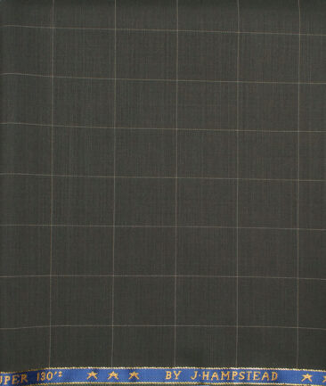 J.Hampstead  60% Merino Wool Super 130's Checks  Unstitched  Trouser Fabric (Dark Olive Green)