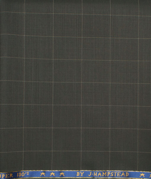J.Hampstead  60% Merino Wool Super 130's Checks  Unstitched  Trouser Fabric (Dark Olive Green)