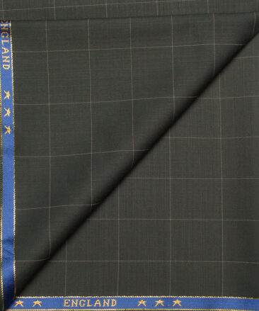 J.Hampstead  60% Merino Wool Super 130's Checks  Unstitched  Trouser Fabric (Dark Olive Green)