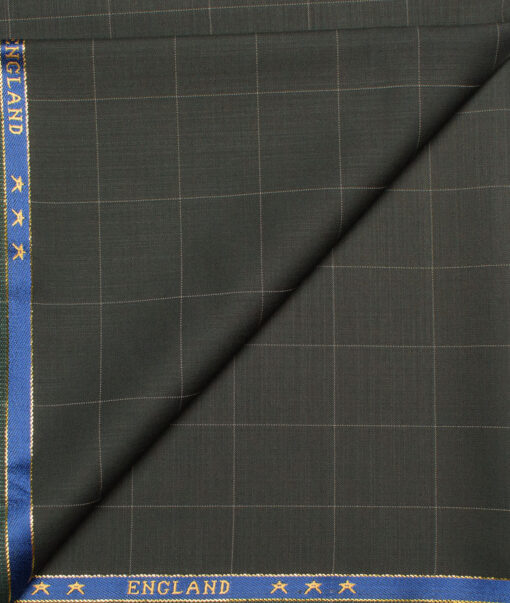 J.Hampstead  60% Merino Wool Super 130's Checks  Unstitched  Trouser Fabric (Dark Olive Green)
