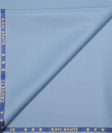 J.Hampstead  60% Merino Wool Super 140's Solids  Unstitched  Trouser Fabric (Blue Angel)