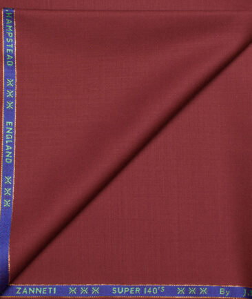 J.Hampstead  60% Merino Wool Super 140's Solids  Unstitched  Trouser Fabric (Red)