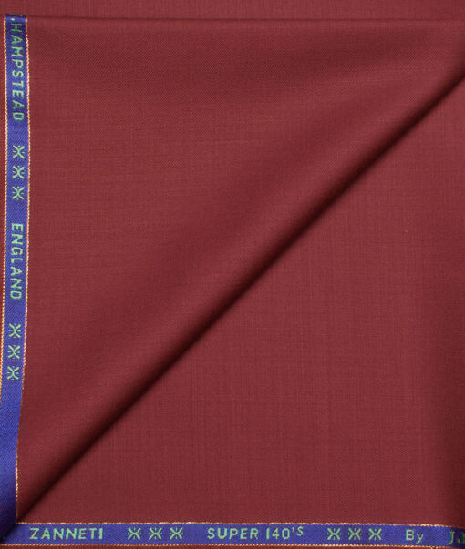 J.Hampstead  60% Merino Wool Super 140's Solids  Unstitched  Trouser Fabric (Red)