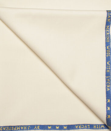 J.Hampstead  60% Merino Wool Super 140's Solids  Unstitched  Trouser Fabric (Cream)