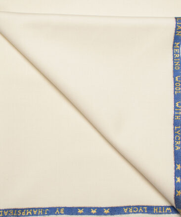 J.Hampstead  60% Merino Wool Super 140's Solids  Unstitched  Trouser Fabric (Cream)