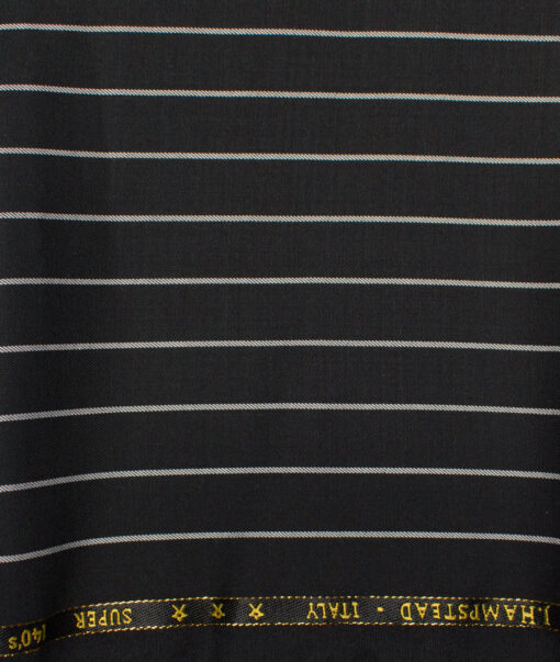 J.Hampstead  60% Merino Wool Super 140's Striped  Unstitched  Trouser Fabric (Black & White)