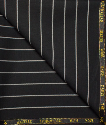 J.Hampstead  60% Merino Wool Super 140's Striped  Unstitched  Trouser Fabric (Black & White)