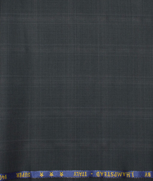 J.Hampstead  60% Merino Wool Super 140's Checks  Unstitched  Trouser Fabric (Dark Ash Grey)