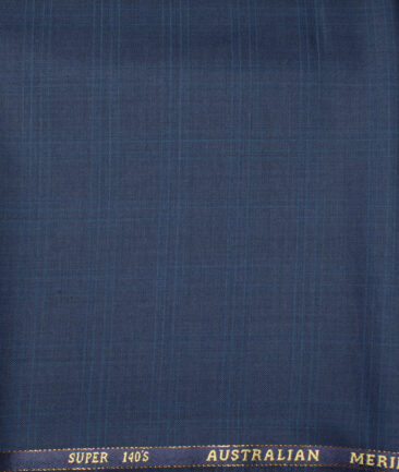 J.Hampstead  60% Merino Wool Super 140's Checks  Unstitched  Trouser Fabric (Dark Royal Blue)