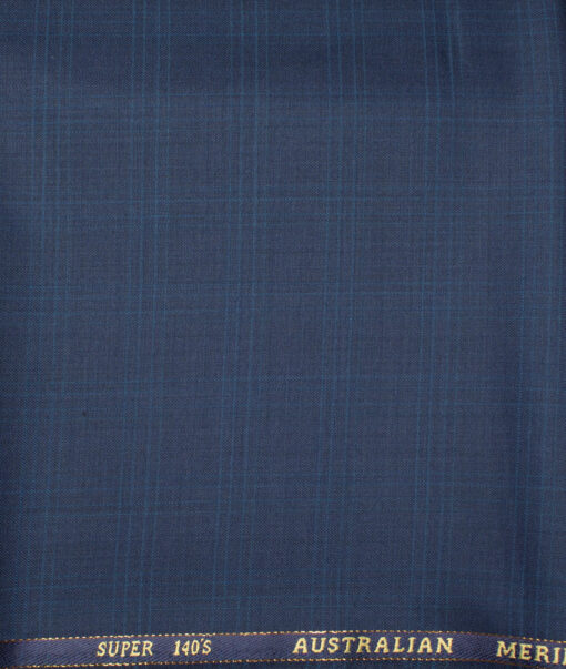 J.Hampstead  60% Merino Wool Super 140's Checks  Unstitched  Trouser Fabric (Dark Royal Blue)