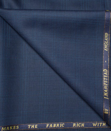 J.Hampstead  60% Merino Wool Super 140's Checks  Unstitched  Trouser Fabric (Dark Royal Blue)