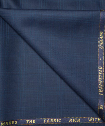 J.Hampstead  60% Merino Wool Super 140's Checks  Unstitched  Trouser Fabric (Dark Royal Blue)
