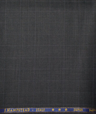 J.Hampstead  60% Merino Wool Super 140's Checks  Unstitched  Trouser Fabric (Dark Grey)