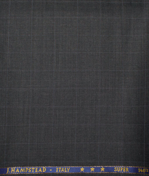 J.Hampstead  60% Merino Wool Super 140's Checks  Unstitched  Trouser Fabric (Dark Grey)
