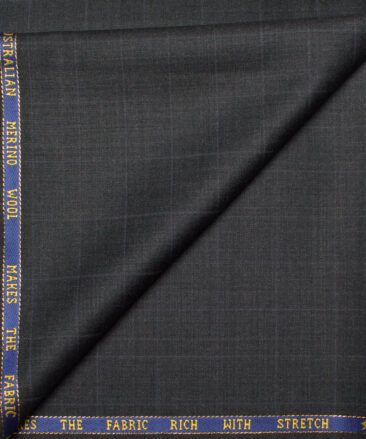 J.Hampstead  60% Merino Wool Super 140's Checks  Unstitched  Trouser Fabric (Dark Grey)