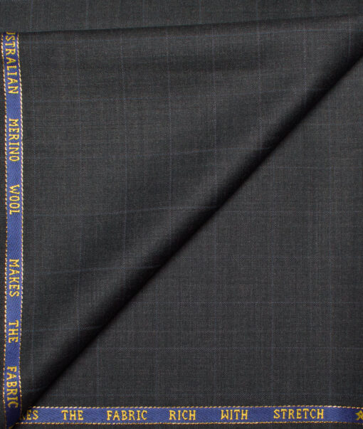 J.Hampstead  60% Merino Wool Super 140's Checks  Unstitched  Trouser Fabric (Dark Grey)