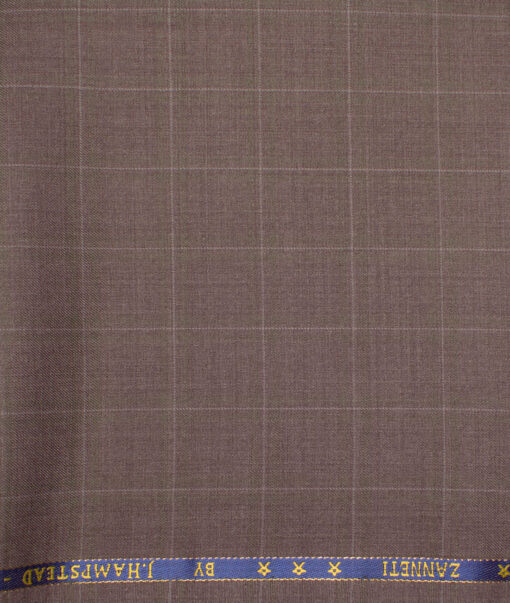 J.Hampstead  60% Merino Wool Super 140's Checks  Unstitched  Trouser Fabric (Falcon Brown)