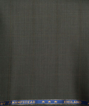 J.Hampstead  60% Merino Wool Super 140's Checks  Unstitched  Trouser Fabric (Dark Green)