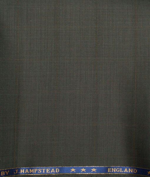 J.Hampstead  60% Merino Wool Super 140's Checks  Unstitched  Trouser Fabric (Dark Green)
