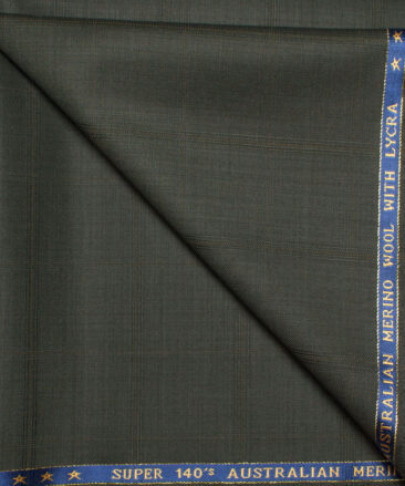 J.Hampstead  60% Merino Wool Super 140's Checks  Unstitched  Trouser Fabric (Dark Green)