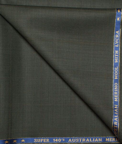 J.Hampstead  60% Merino Wool Super 140's Checks  Unstitched  Trouser Fabric (Dark Green)
