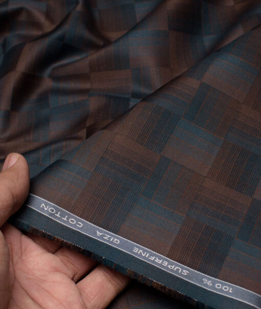 Tessitura Monti  Giza Cotton Self Design Shirting Fabric (Brown & Blue)