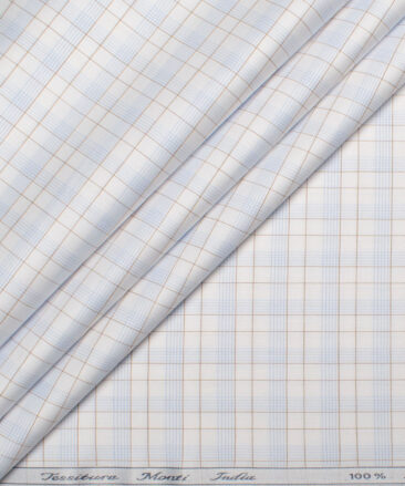 Tessitura Monti  Giza Cotton Checks Shirting Fabric (White & Sky Blue)