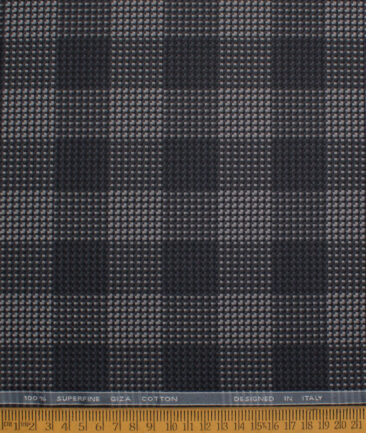 Tessitura Monti  Giza Cotton Checks Shirting Fabric (Black & Grey)