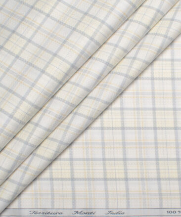 Tessitura Monti  Giza Cotton Checks Shirting Fabric (White & Beige)