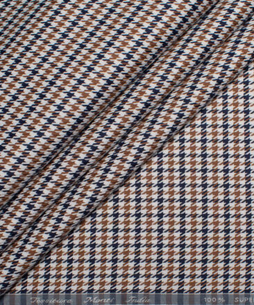 Tessitura Monti  Giza Cotton Houndstooth Shirting Fabric (White & Brown)