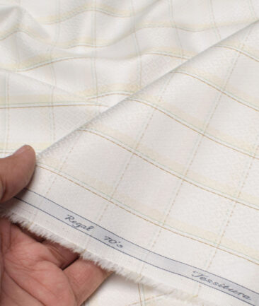Tessitura Monti 2 Ply 70's Giza Cotton Checks Shirting Fabric (White & Beige)