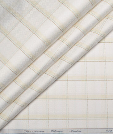 Tessitura Monti 2 Ply 70's Giza Cotton Checks Shirting Fabric (White & Beige)