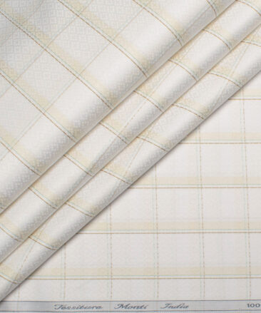 Tessitura Monti 2 Ply 70's Giza Cotton Checks Shirting Fabric (White & Beige)