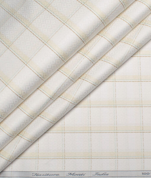 Tessitura Monti 2 Ply 70's Giza Cotton Checks Shirting Fabric (White & Beige)