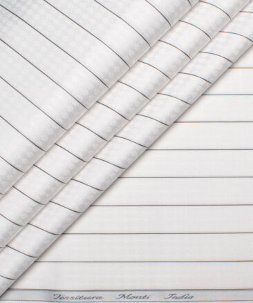 Tessitura Monti 2 Ply 70's Giza Cotton Striped Shirting Fabric (White & Black)
