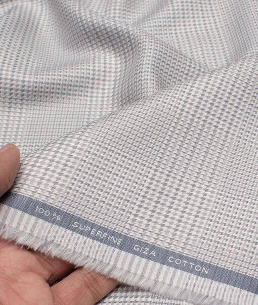 Tessitura Monti 2 Ply 70's Giza Cotton Checks Shirting Fabric (Grey)