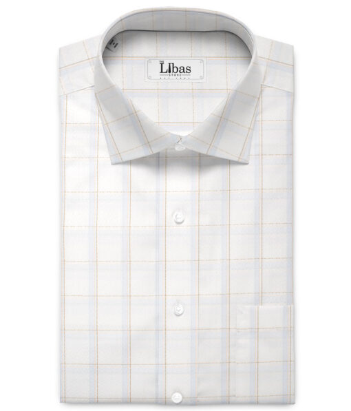 Tessitura Monti 2 Ply 70's Giza Cotton Checks Shirting Fabric (White & Sky Blue)