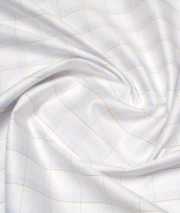 Tessitura Monti 2 Ply 70's Giza Cotton Checks Shirting Fabric (White & Sky Blue)