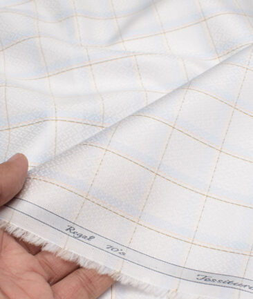 Tessitura Monti 2 Ply 70's Giza Cotton Checks Shirting Fabric (White & Sky Blue)