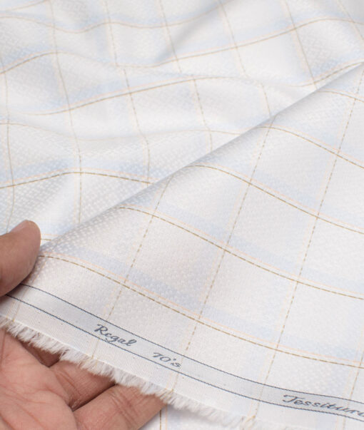 Tessitura Monti 2 Ply 70's Giza Cotton Checks Shirting Fabric (White & Sky Blue)